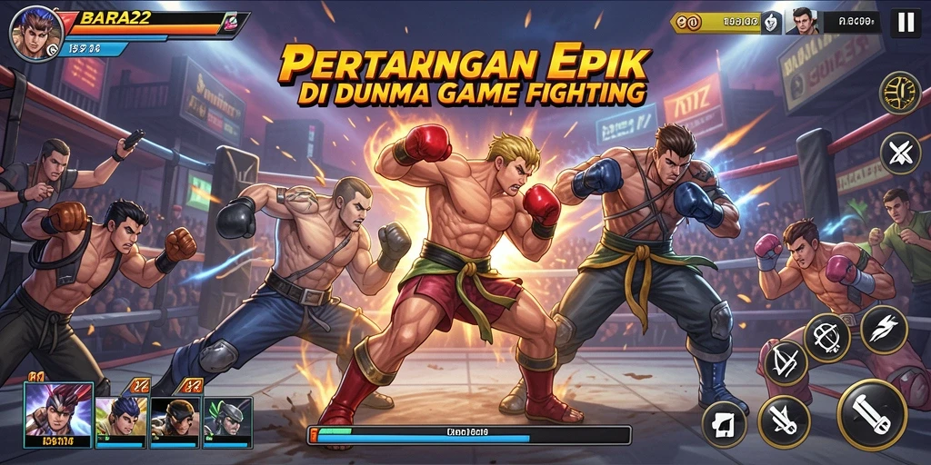 Screenshot utama BARA22 menampilkan aksi pertarungan yang intens.