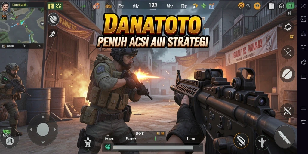 Screenshot menunjukkan aksi intens di gameplay FPS DANATOTO.
