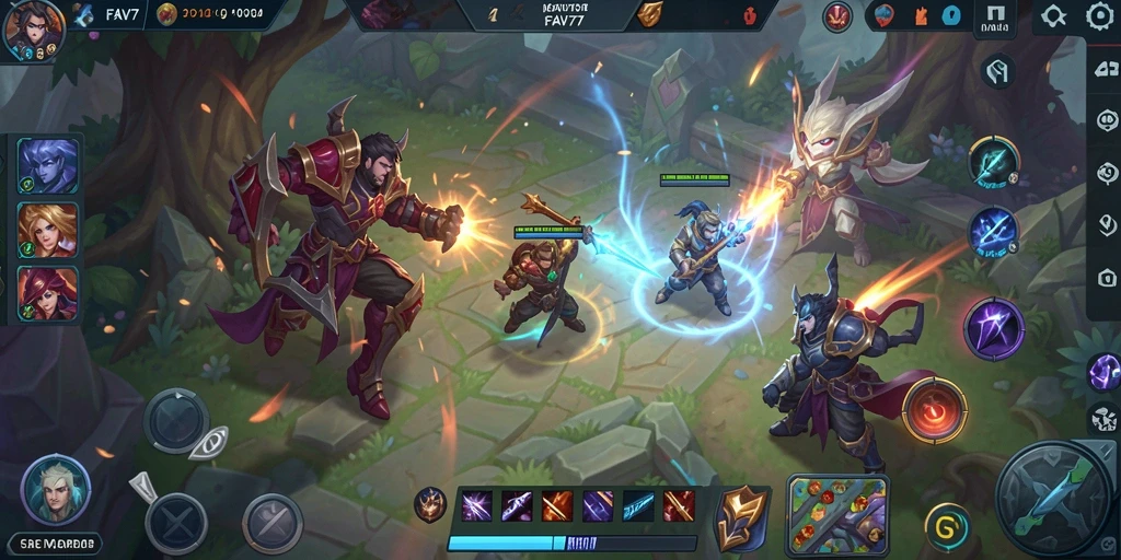 Screenshot FAV77 menampilkan aksi seru dalam permainan MOBA.