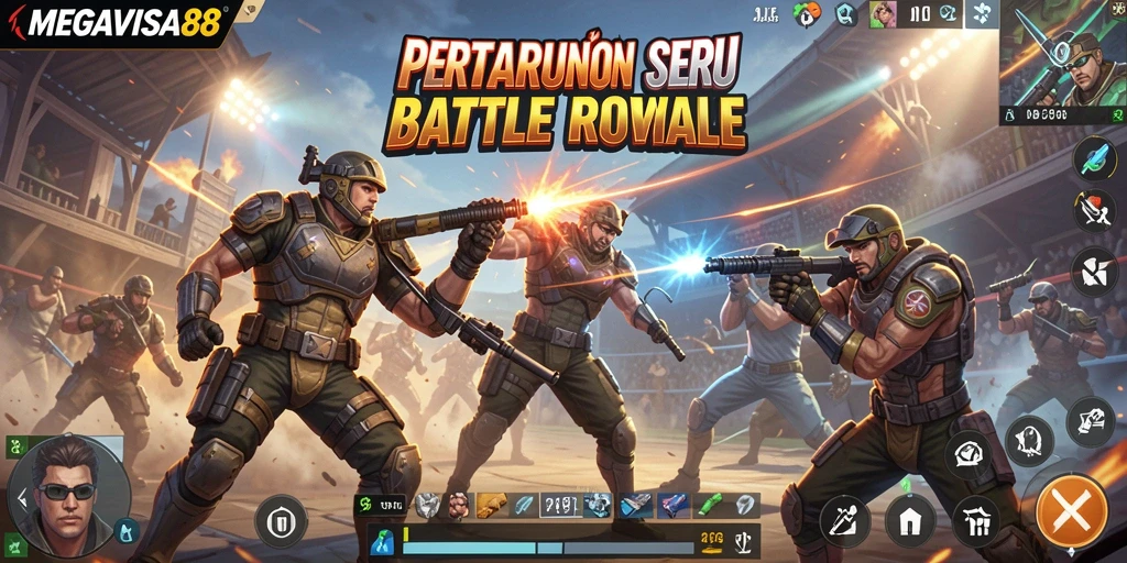 Tampilan gameplay Battle Royale yang intens dan mendebarkan.