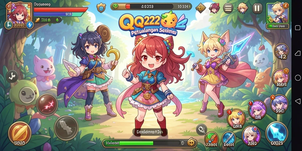 Tampilan gameplay seru dengan karakter anime yang beragam.