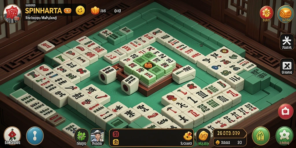 Screenshot menunjukkan gameplay SPINHARTA yang seru dengan desain ubin yang menarik.