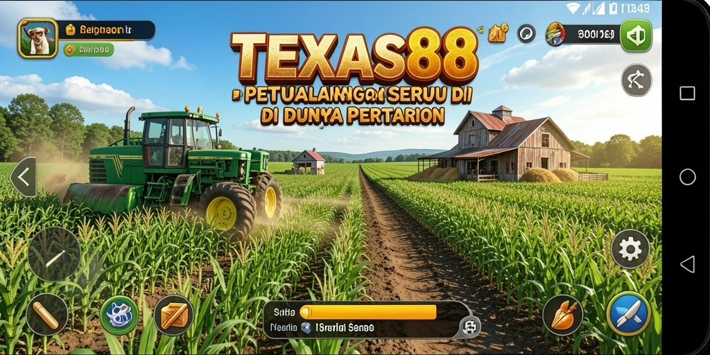 Screenshot gameplay TEXAS88 menunjukkan keseruan bertani dan berinteraksi dengan pemain lain.